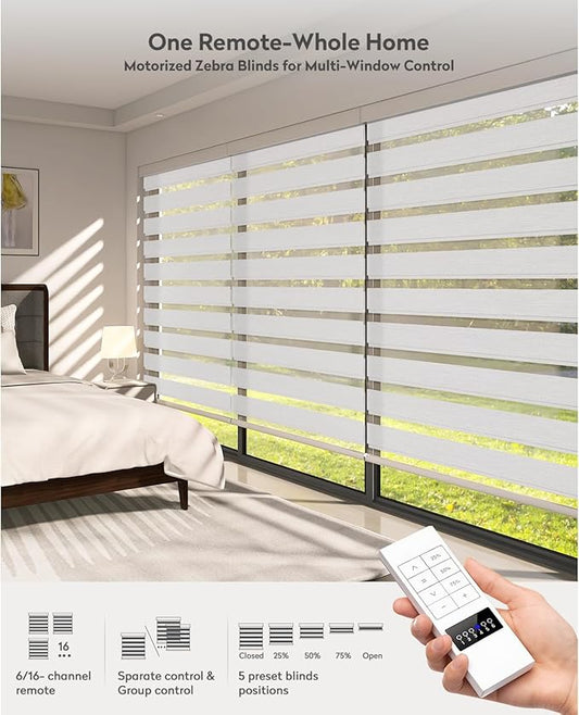 ACMEART Motorized Zebra Blinds,Smart APP & Remote Control Light Filtering Zebra Shades,Compatible with Alexa,Custom Size Electric Window Blinds for Home Office (Luxury Pure White)