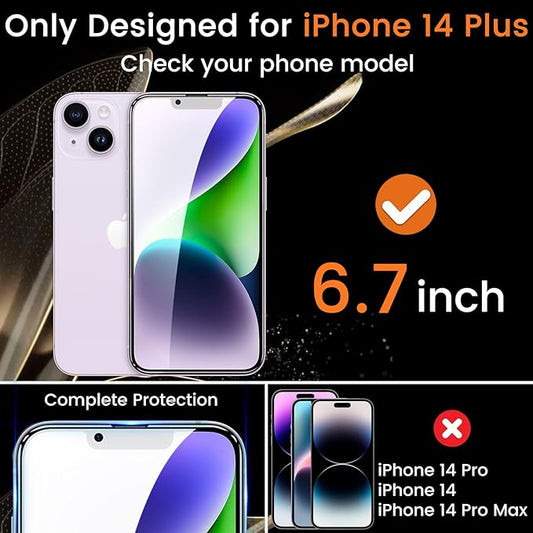 Lesakit 3+3 Pack Privacy Screen Protector for iPhone 14 Plus 6.7-Inch with 3 Pack Camera Lens Protector, Anti Spy Tempered Glass Film 9H Hardness Bubble Free Case Friendly