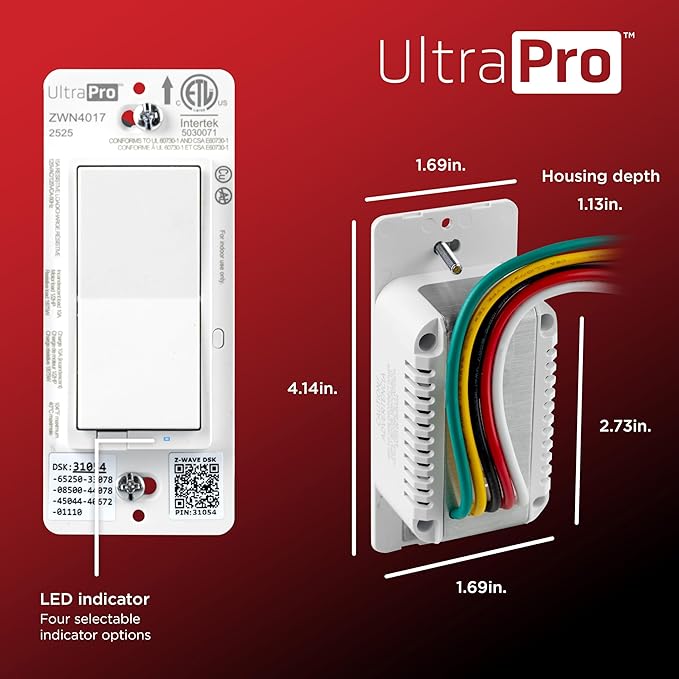 UltraPro Z-Wave Plus Long Range in-Wall Smart Light Switch for Smart Home Automation, 4 Pack, Plastic Yoke, Flying Leads, Single-Pole/3-Way, Hub Required, 76605