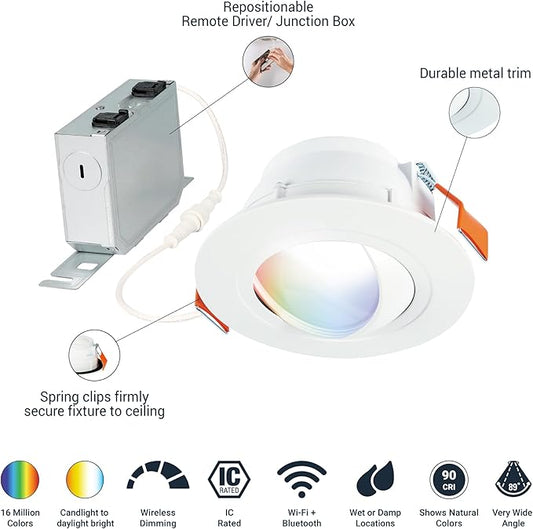 HALO 6” Smart Wi-Fi Canless LED Light Powered by WiZ Pro, Dimmable Full Color w/Adjustable Gimbal, SpaceSense, Smart Home-Ready - RAWZC610