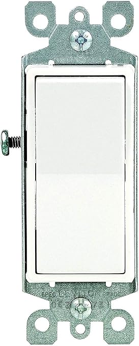 Leviton 5601-2WM 15 Amp, 120/277 Volt, Decora Rocker Single-Pole AC Quiet Switch, Residential Grade, Grounding, 10-Pack, White