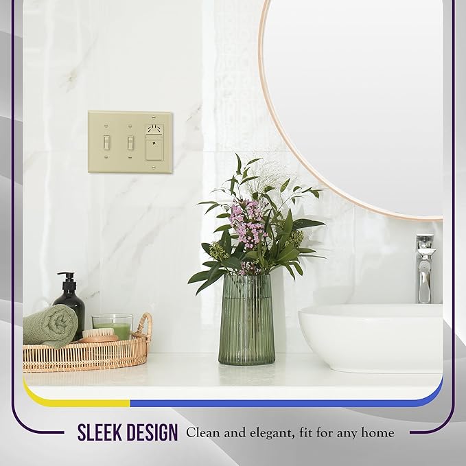 ENERLITES Combination Double Toggle/Single Decorator Rocker Outlet Wall Plate, Standard Size 3-Gang Light Switch Cover(4.5" x 6.38"), Polycarbonate Thermoplastic, UL Listed,881231-I, Ivory