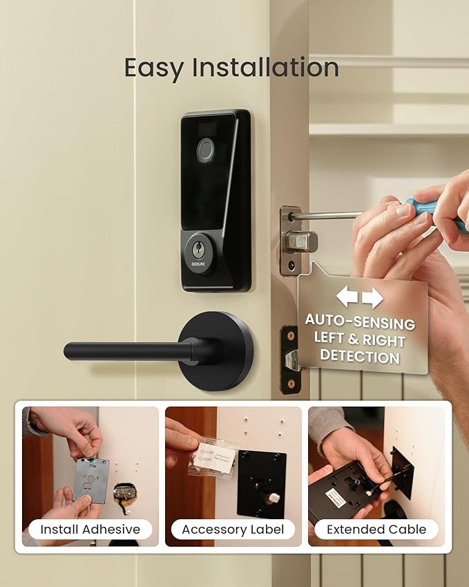 DESLOC Smart Lock D110 Plus, Fingerprint Keyless Entry Door Lock, Built-in Wi-Fi, App Remote Control, Smart Locks for Front Door, Keypad Deadbolt with LockVue Display, IP54, BHMA Grade 3