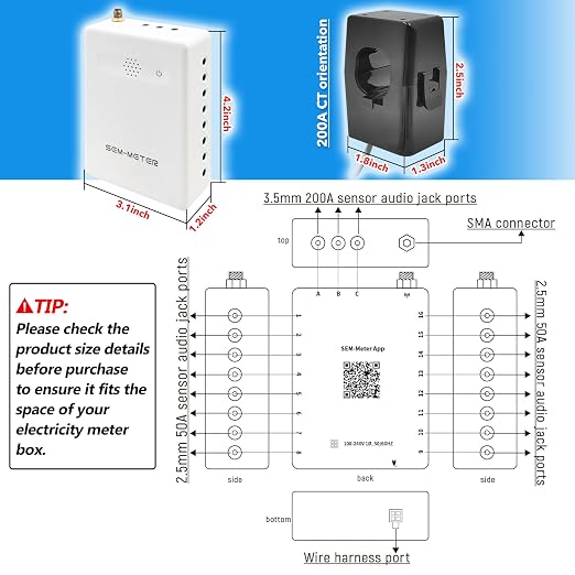 Smart Home Energy Monitor, Measure Power Usage in Real-Time, History with App (2 200A Circuit Level Sensors) - Compatible with Home Assistant
