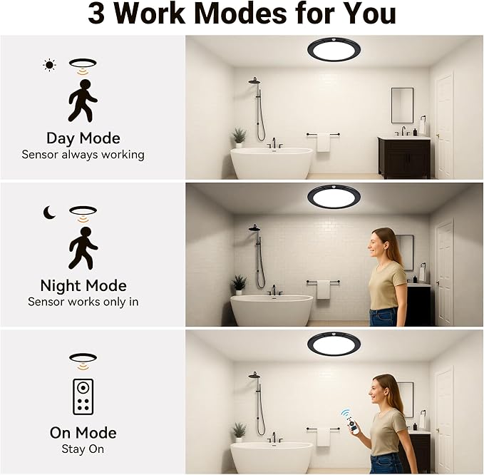 Black Wireless Rechargeable Ceiling Light - Battery Operated Led Lights for Bedroom with Remote, Motion Sensor Night Light Indoor Hallway, Living Room, Bathroom, Home & Kitchen Decor Lighting (4)