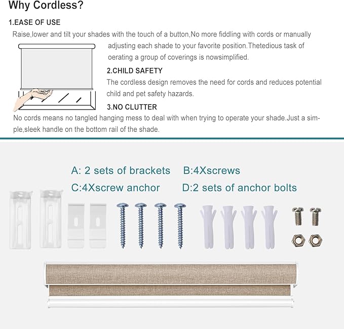 Changshade Custom Size Cordless Roller Shades with Valance, Blackout Roller Shades for Windows Roll-up Fabric Blinds with Thermal Insulated for French Door, Easy Installation Khaki Brown