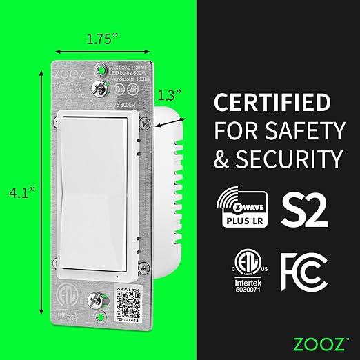 Zooz 800 Series Z-Wave Long Range Heavy Duty On/Off Wall Switch ZEN75 800LR, White | Direct 3-Way (No Add-On Switch Needed) | Z-Wave Hub Required