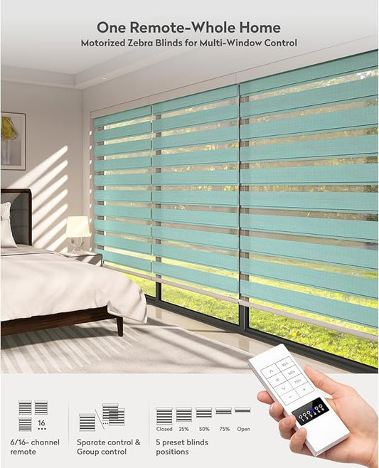 ACMEART Motorized Zebra Blinds,Smart APP & Remote Control Light Filtering Zebra Shades,Compatible with Alexa,Custom Size Electric Window Blinds for Home Office (Turquoise)