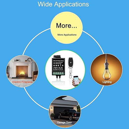 Smart Dry Contact Switch, AC Wireless Relay with RF Remote (165ft) & Tuya App, NO/NC 8A/250VAC & 8A/30VDC - for Garage Door,Lights, Alexa/Google Home Compatible (smart Switch)