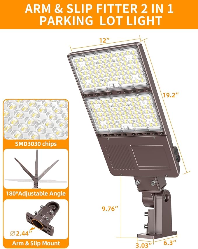 LED Parking Lot Light 320W 256W 192W Adjustable, UL Listed LED Shoebox Light 5700K 5000K 4500K Tunable, 48000LM Commercial Street Area Light with Photocell, IP65 Outdoor Stadium Lights, AC100-277V