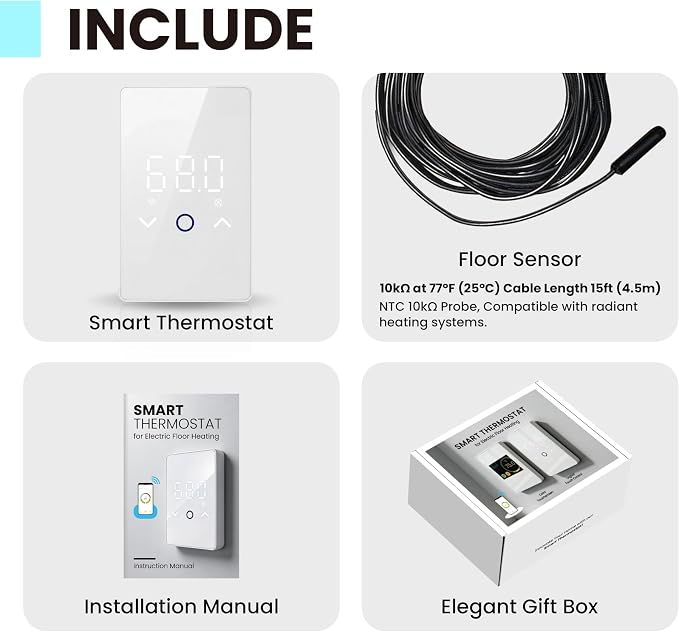 2 PCS Dual Voltage 120V/240V WiFi Heated Radiant Floor Thermostat