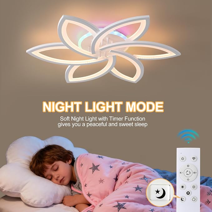 LED Ceiling Light,50W Flower Flush Mount Light RGB Backlight | Dimmable Ceiling Light with Remote,3000K-6000K Adjustable Lighting,Independent RGB Control for Bedroom Living Room