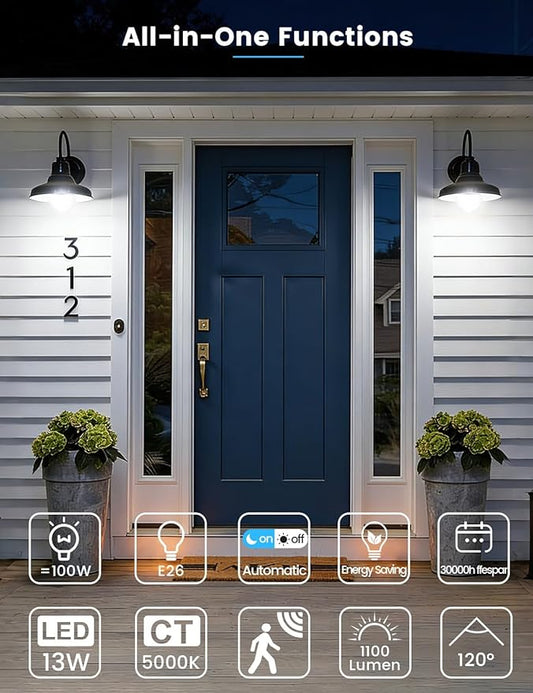 Motion Sensor Light Bulbs, 13W (100Watt Equivalent), Motion Activated Dusk to Dawn Security LED Bulb, 5000K Daylight, Energy-Efficient, for Indoor and Outdoor Lighting, Porch, Stairs, Hallway 1Pack