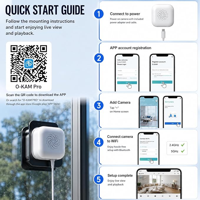 Window Camera 3MP 2K Indoor for Home Security, Color Night Vision - 4Pack | No Drilling See Outside from Inside Through Glass, 2.4GHz & 5GHz WiFi, AI Person Detection, Anti-Reflection Design