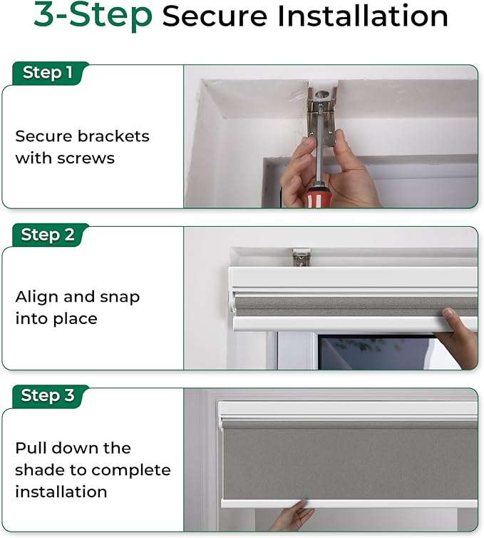 Allesin Smart Zigbee Roller Shades with Alexa Control, Blackout Motorized Blinds, No Hub Needed, Custom Sizes, Remote Included, (Gray, 35" W x 72" H)