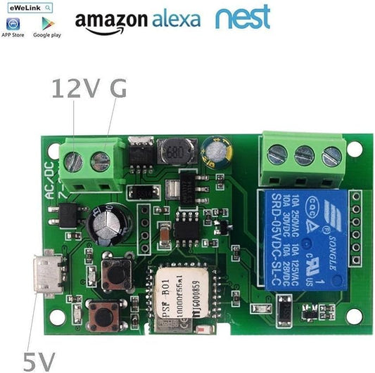 WiFi Wireless Smart Switch Relay Module for Smart Home 5V 5V/12V,Ba applied to access control, turn on PC, garage door (12V)
