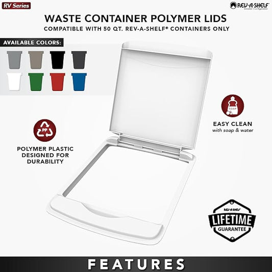Rev-A-Shelf 50 Qt Under Sink Garbage Can Lid for Base Kitchen and Bathroom Cabinet, Replacement Plastic Trash Bin Lid Only, Black, RV-50-LID-18-1-40