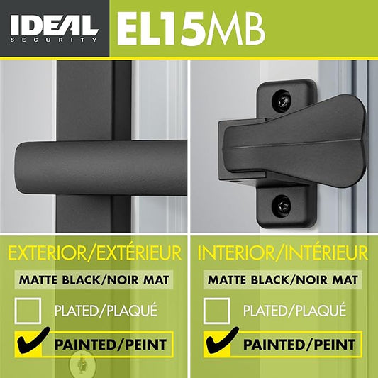 Ideal Security EL Keyed Lever Mount Latch with Deadbolt, Surface Mount Storm Door Handle Replacement, 2 Posts with Tie Down Screw, Matte Black