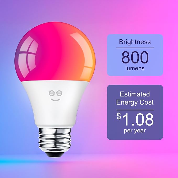 Geeni Prisma Smart Light Bulbs 4-Pack, Color Changing RGBW LED, A19, 800 Lumens, 60W Equivalent, Dimmable, 2700K, Works with Alexa & Google Home
