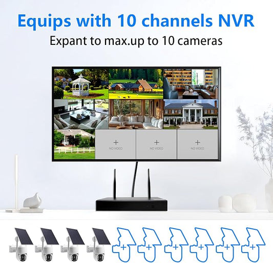 4 Packs WiFi Solar Security Cameras NVR Kits System