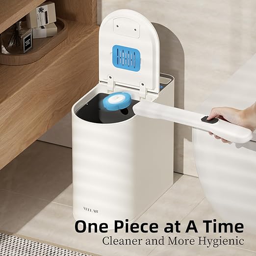 Motion Sensor Trash Can - Automatic Touchless 5.5 Gallon Garbage Bin for Bathroom, Bedroom, Kitchen, Office (White with Toilet Brush)