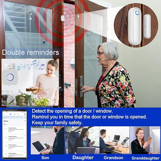 Caregiver Pager WiFi Door Alarms for Dementia Patients with Phone App,WiFi Smart Door Sensor Alarm for Kid Safety/Home Security/Elderly/Business/Store/Mailbox(2 Sensor 1 Gateway)