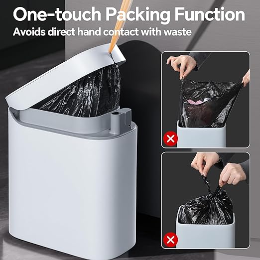 CTIME Bathroom Trash Can with Lid, 3.5 Gallon Slim Touchless Sensor Trash Can, Automatic Suction Smart Trash Can, Suitable for Bedrooms, Offices, Kitchens, and Bathrooms.