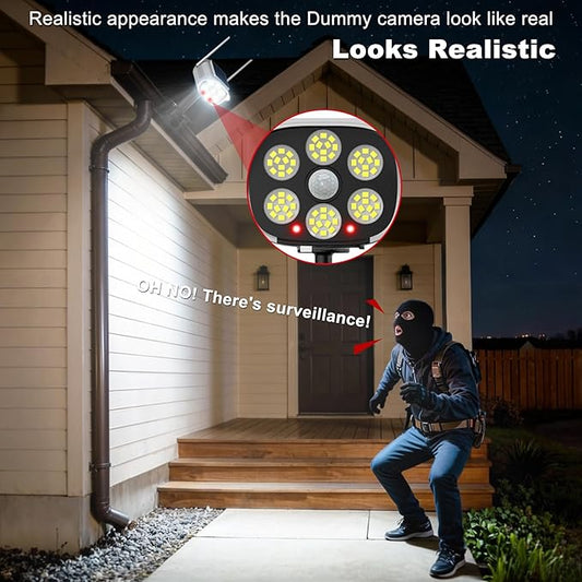 Tryme Fake Security Camera Solar Light, Clip-On Adjustable Dummy CCTV with Flashing Red LED, 500 Lumen Motion Sensor, 3 Modes, No Drill, USB Charging, IP65 Waterproof for Porch Yard Garage 1 Pack