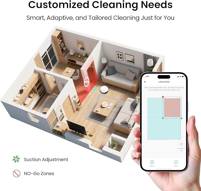 Lefant M350 Robot Vacuum and Mop Combo, 75-Day Self-Emptying, 190° PSD Obstacle Avoidance,6000Pa Suction,Quiet,Smart Navigation,Self-Charging, for Hard Floor, Carpet, Pet Hair,150 Min Runtime.White