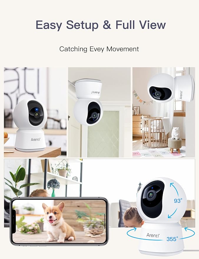 ARENTI 4MP Pet Camera P2Q, 5G WiFi 6 Indoor Security Camera, Free Phone App