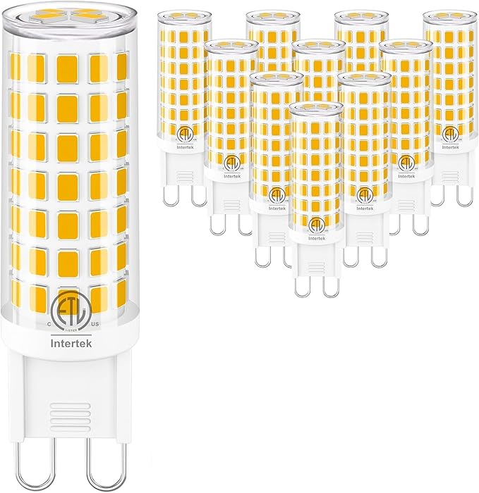 10 Pack G9 LED Bulb 3000K Warm White, T4 G9 Ceramic Bi-pin Base Light Bulbs, G9 Light Bulb Equivalent to 60W Halogen, 600Lm 120V AC 360 Degree Angle for Crystal Chandelier, Non-Dimmable