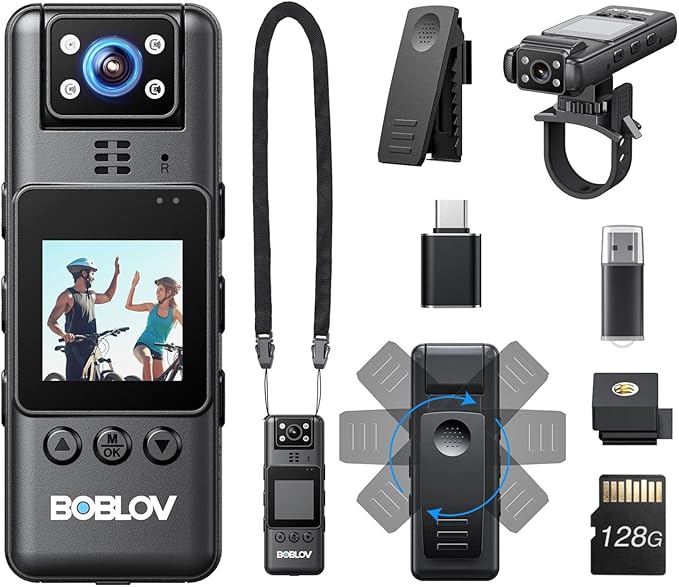 BOBLOV Mini Body Camera with Video: 128G Action Camera, Small Cameras for Vlogging with 9Hrs Long Battery Life, Pocket Portable Cam with Back Clip, Daily Easy to Use for Traveling Cycling Motorcycle