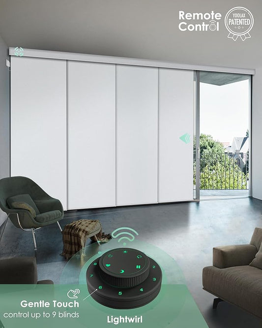Yoolax Custom XL Smart Vertical Blinds, Motorized Sliding Door Blinds Compatible with Alexa, Blackout Sliding Panel for Room Divider, Indoor Windows, Patio Doors, Fabric-White