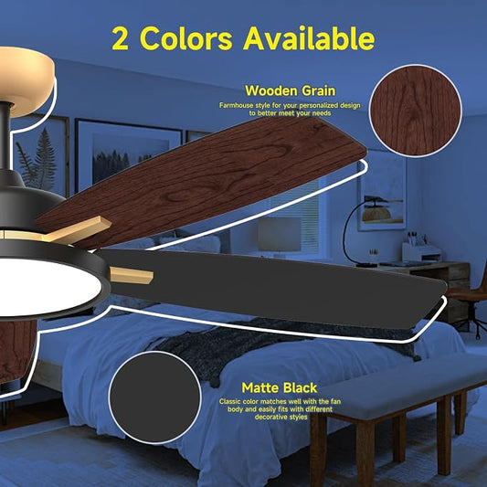 Roomratv 52 Inch Smart Ceiling Fan Compatible with App/Alexa/Google home | Black Gold,Beep-Off Function,Ultra Quiet,Bright and Dimmable Led Light,Energy saving,Reversible,Remote Control