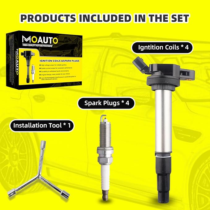 Set of 4 Ignition Coils Pack UF619 90919-02252 & 4 PCS Iridium Spark Plugs