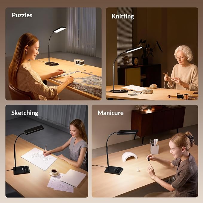 LEPOWER Desk Lamp, 800LM LED for Home Office, True Eye-Caring for Reading | 50 Lighting Modes, 2X Wider Panel, 360° Flexible Gooseneck, Touch Control, 12W Bright Table Lamp for Dorm, Bedroom, Study