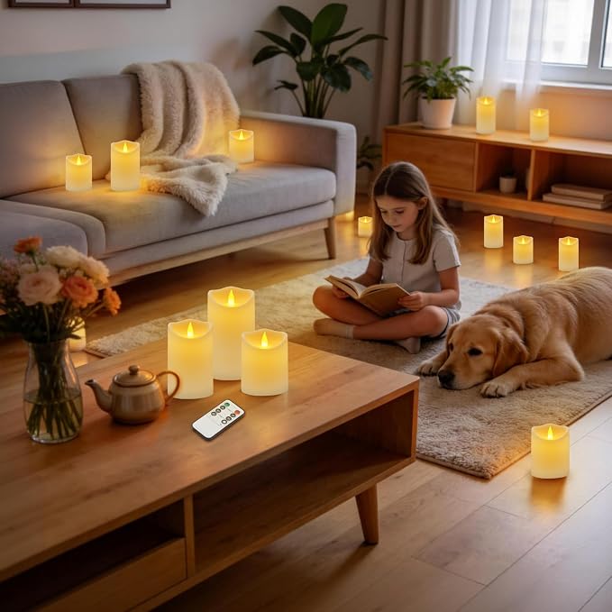 Flameless Candles 4" 5" 6" Outdoor Indoor Pillars Battery Operated Flickering Candles Include 10-Key Remote Timer 400+ Hours by 2 AA Batteries (White Candle - Warm light, 3"D x 4"|5"|6" H - 6 Pack)
