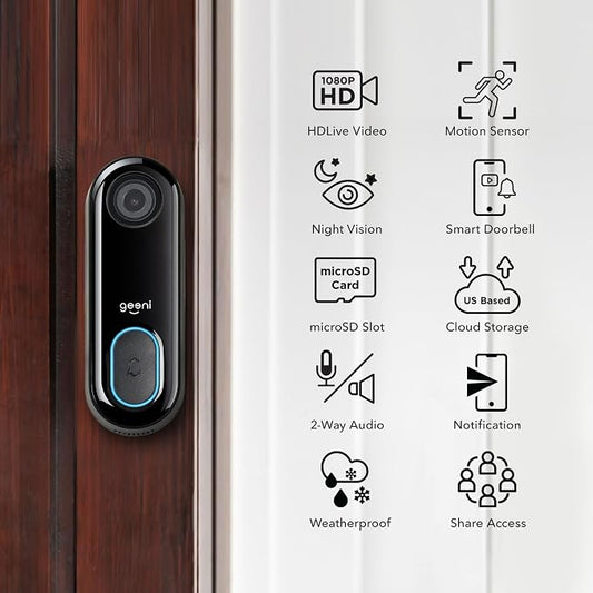Geeni Smart Video Doorbell, 1080p HD, Night Vision, Wired Installation