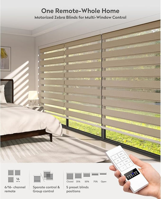 ACMEART Motorized Zebra Blinds,Smart APP & Remote Control 95% Blackout Shades,Compatible with Alexa,Custom Size Electric Window Blinds for Bedroom/Home/Office (Warm Taupe)