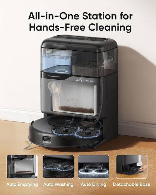 eufy Robot Vacuum Omni C20, Robot Vacuum and Mop Combo, Self Emptying, Auto Mop Washing and Auto Drying for Hands-Free Cleaning, 7000 Pa Powerful Suction (Renewed Acceptable)
