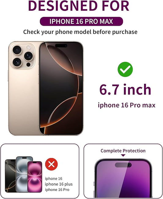 3 Pack Privacy Screen Protector for iPhone 16 Pro Max Tempered Glass 6.9inch Private Saver Anti-Spy Eye Protection Anti-Scratch Full Coverage