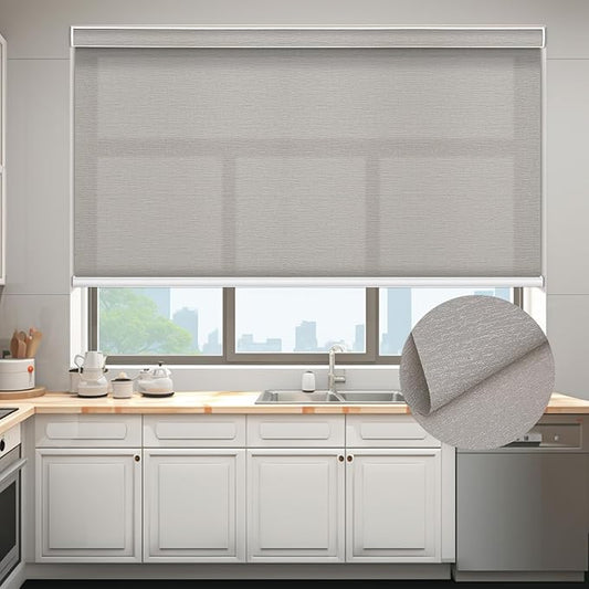 Changshade Custom Size Cordless Roller Shades, Light Filtering Roller Window Blinds with Thermal Insulated for Office, Living Room, Bedroom, Kitchen, Veins Grey