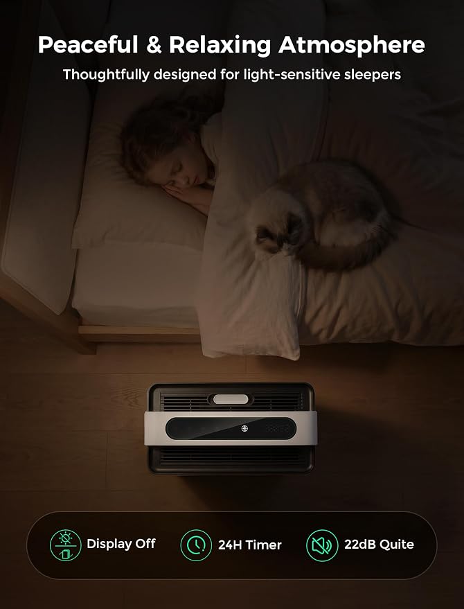 Portable Air Purifier for Home Large Room 2500 Ft², Carry Handle, Dual Intake Capture Pet Hair, High Activated Carbon, Washable Pre-Filter, HEPA Air Cleaner for Odor, Dander, Fur, Pollen