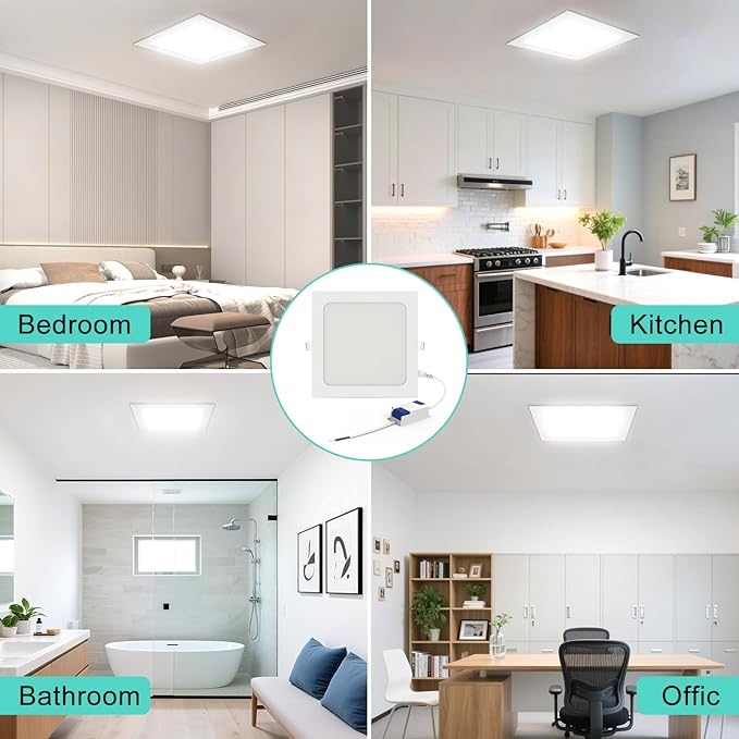 Aolyty 18W Ultra Thin LED Ceiling Panel Light 8.89" Recessed Square Downlight for Home, Office, Mall, Low Energy Consumption Non Dimmable 6000K