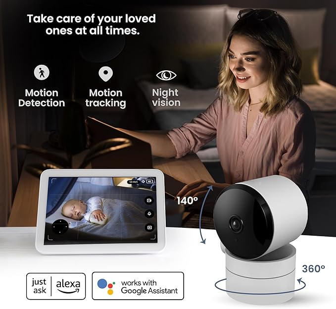 VTA+ 2K Indoor WiFi Security Camera - Motion Detection, Night Vision, Privacy Mode, Alexa/Google Compatible, Two-Way Audio, Dual-Band, 355° Rotation