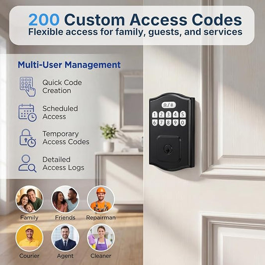 Keyless Entry Door Lock, Smart Deadbolt with Keypad, Electronic Deadbolt with 200 User Codes & 4 Backup Keys, Auto-Lock Smart Door Lock for Front Door, Easy DIY Installation