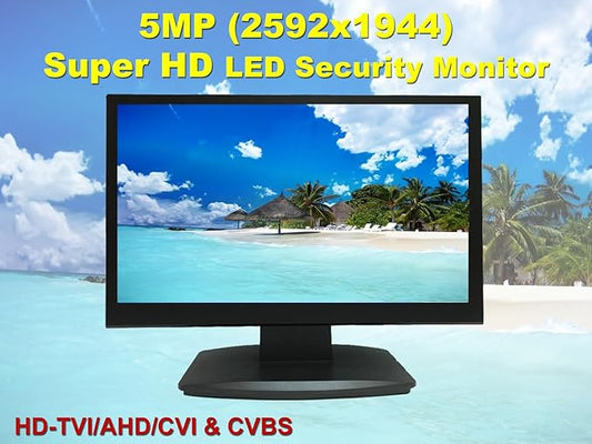 1stPV 21.5" SuperHD 5MP/2592x1944 16:9 Professional Security Monitor, 1 HDMI, 2 BNC Inputs(HD-TVI/AHD/CVI/CVBS) & 2 BNC Outputs, working with 5MP security cameras directly in addition to DVR/NVR & PC