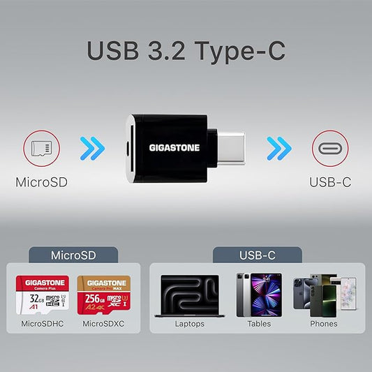 【5-Years Data Recovery】 GIGASTONE 128GB Micro SD Card with USB 3.2 Type C Card Reader, 4K Camera Pro MAX, Speed Up to 120MB/s Compatible with Gopro, DJI, Dash Cam, MicroSDXC UHS-I A2 V30 U3