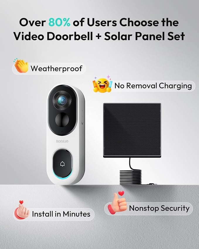BOTSLAB Doorbell Camera Wireless, 2K Head-to-Toe View, No Subscription
