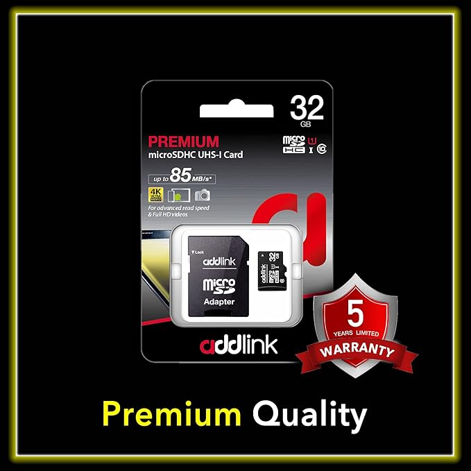 addlink 32GB 5-Pack Micro SD Card, 85MB/s, Full HD Video, Surveillance Security, Action Camera U1 C10 Class 10 Micro SDHC UHS-I Memory Card, with MicroSD to SD Adapter